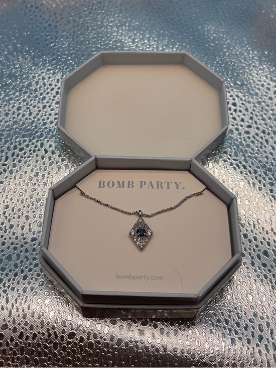 Bomb Party Jewelry - Bomb Party "The Eye of Glam" Rhodium Necklace - Lab Created Sapphire